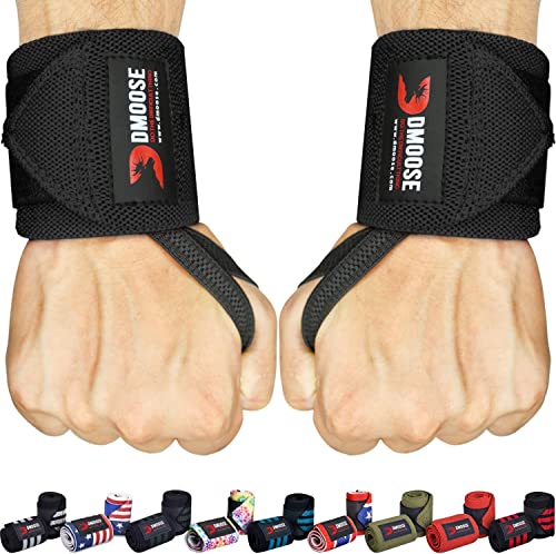 DMoose Wrist Wraps Avoid Injury and Maximize Grip with Thumb Loop 18 or 12 Gym Straps Pair Wrist Straps for WeightLifting Powerlifting Bench Press Bodybuilding Deadlift Straps for Men  Women