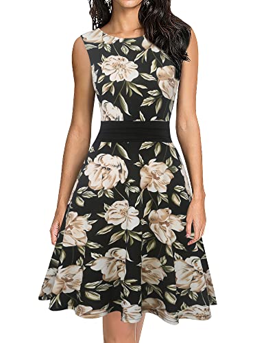 oxiuly Women39s Sleeveless Floral Summer Casual Dress A Line Party Cocktail Vintage Dresses OX358