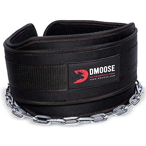 DMoose Weightlifting Dip Belt Weight Belt with Chain for Pullups Gym Lifting Belt for Powerlifting Squatting and Bodybuilding HeavyDuty Steel Padded Neoprene Workout Belt