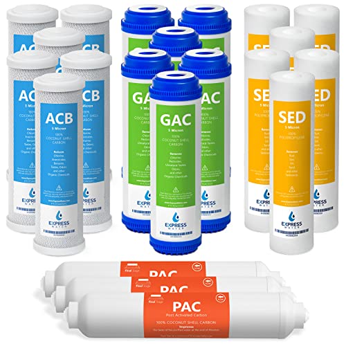 Express Water 3Year RO Replacement Filter Pack Includes 21 Carbon GAC ACB PAC and Sediment SED Filters in a Convenient 10InchDiameter Package