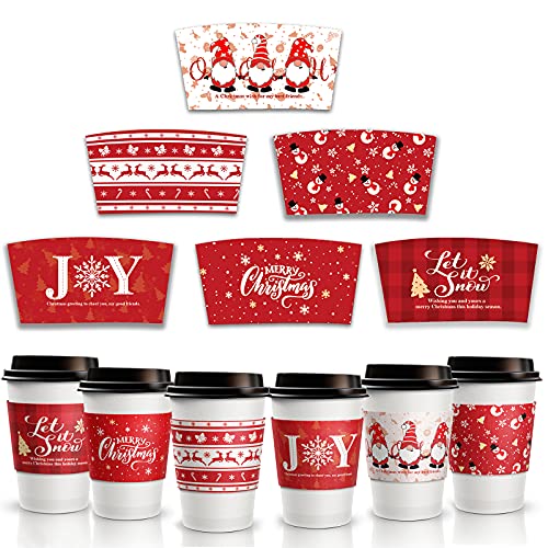 Christmas Coffee Tea Cup Sleeves Doublelayer Paper Sleeves Fit 12 and 16oz Paper Cup Disposable Cup Paper for Hot Chocolate Coffee Tea or Cold Beverage Classic Style 36 Pieces