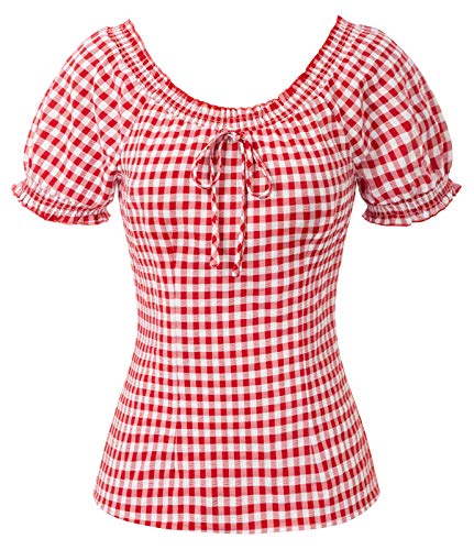 Belle Poque Women Summer Gingham Top 1950s Vintage Off Shoulder Blouse Tops