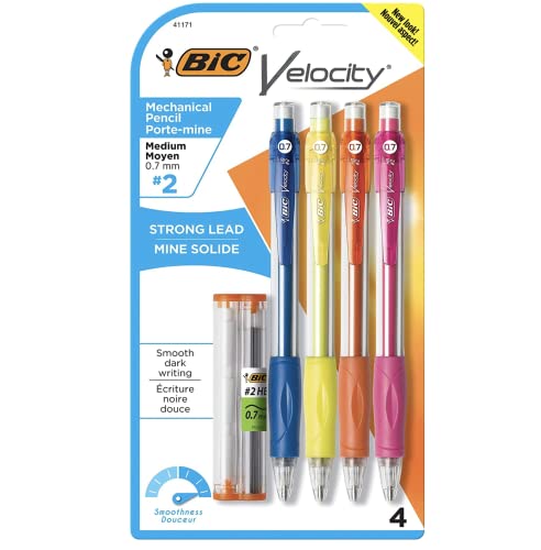 BIC Velocity Original Mechanical Pencil 07 mm Black For Smooth and Dark Writing Durable Eraser 30Count