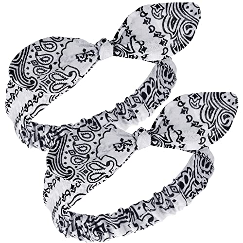 2 Pieces Bandana Headband for Women and Girls Knot Retro Print Headbands Paisley Print Headband Headwrap for Girls and Women Black