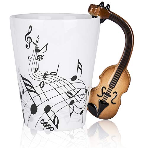 LanHong  135 oz Musical Notes Design Guitar Coffee Mugs Drink Tea Milk Coffee Mug Ceramic Music Cup Gift for Friend Blue