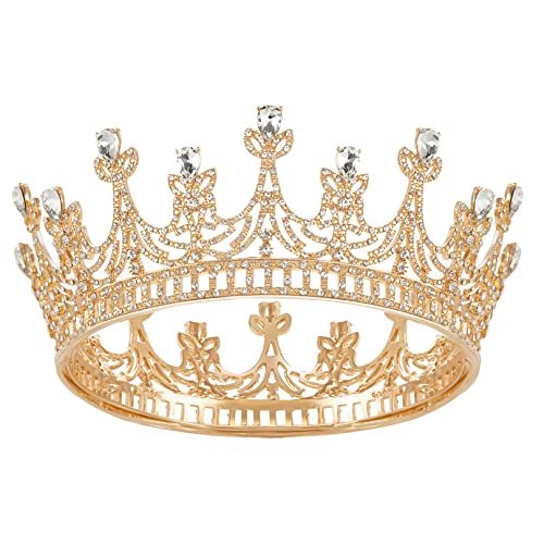 SWEETV Gold Queen Crown for Women Wedding Crown Brithday Crown Cake Topper Costume Party Halloween Accessories