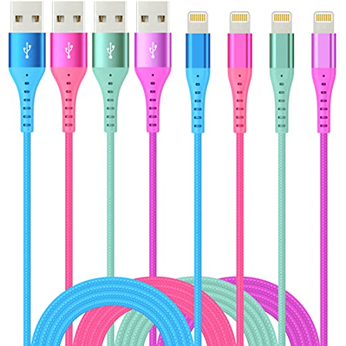 4Colors Lightning Cable iPhone Charger Xnewcable 4Pack 6ft Apple MFi Certified Long USB Charging Cord for Apple Charger iPhone 1211Pro11XS MAXXRX8766SPlus iPad ProAirMini