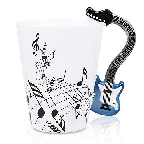 LanHong  135 oz Musical Notes Design Guitar Coffee Mugs Drink Tea Milk Coffee Mug Ceramic Music Cup Gift for Friend Blue