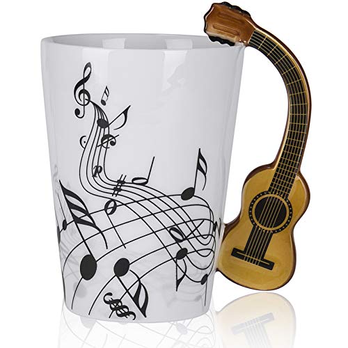 To wit a guitarshaped ceramic mug with a music note design Ideal as a oneofakind housewarming present