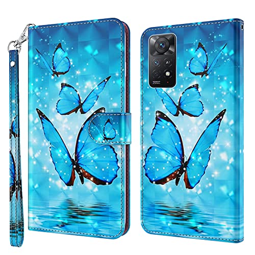 ALILANG Phone Case for Xiaomi Redmi Note 11 Pro 4G5G Case Premium Flip Magnetic Closure Stand Function Card Holder PU Leather Cover for Redmi Note 11 Pro 5G Wallet CaseBlue Butterfly