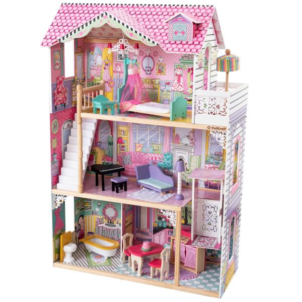 KidKraft Annabelle Wooden Dollhouse Gift for Ages 3 Includes Elevator Balcony and Seventeen Accessories