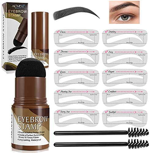 Eyebrow Stamp Stencil Kit Long Lasting Waterproof Eyebrow Stamp Kit with 10 Styles Reusable Eyebrow Stencils 2 Eyebrow Pen Brushes Eyebrow Stencil Kit for Beginners Black