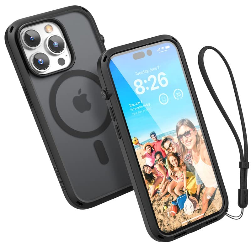 Catalyst Influence Case for iPhone 14 Pro Compatible with MagSafe Fingerprint Resistant Durable Drop Proof Easy to Clean Install and Hold Lanyard Included  Stealth Black