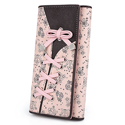 UTOWalletforWomen Large Capacity PU Leather Pink Card Holder Phone Case Zipper Pocket Purse Clutch 204