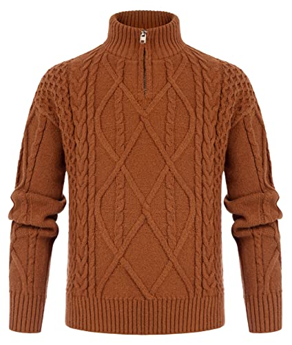 GRACE KARIN Boys Cable Knit Pullover Sweater QuarterZip Turtleneck for Winter