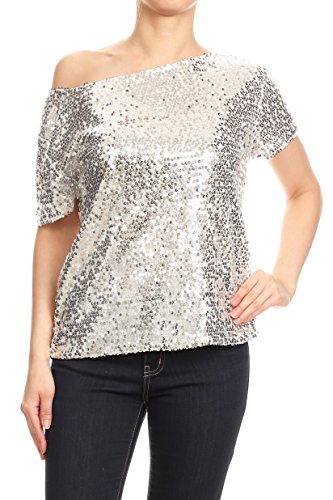 Womens ShortSleeve OneShoulder Sexy Sequin Blouse by AnnaKaci