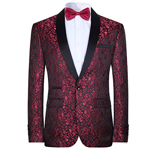 Mens Floral Jacquard Dress Suit Jacket 1 Button Print Tux Blazer Sport Coat