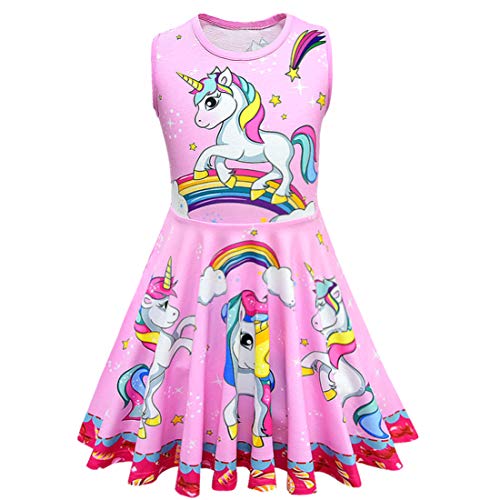 Dressy Daisy Girls Rainbow Unicorn Pony Birthday Party Fancy Costume Twirl Dress Summer Clothes Blue  Pink