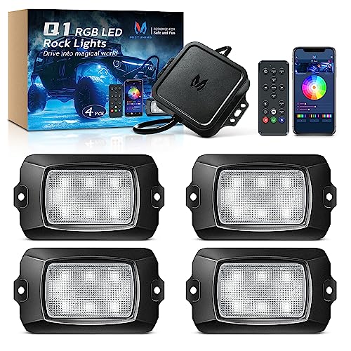 MICTUNING Q1 RGB LED Rock Lights  4 Pods Multicolor Underglow Neon Light Waterproof Underbody Lighting Kit with APP Control Remote Control Music Mode