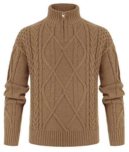 GRACE KARIN Boys Cable Knit Pullover Sweater QuarterZip Turtleneck for Winter