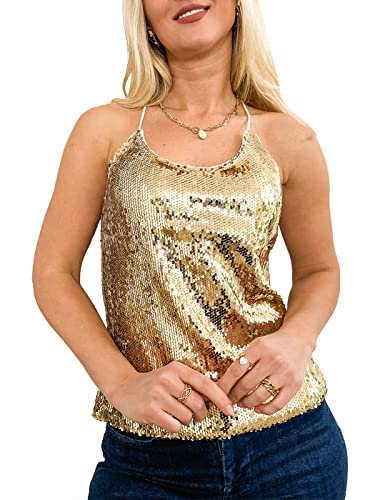Matte or Shiny Womens AnnaKaci Crop Camisole Tank Top with Sequin Spaghetti Straps