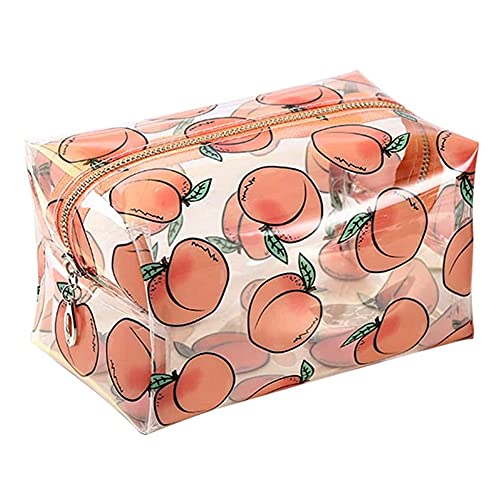 HOYOFO Makeup Bag Clear Cute Fruit Cosmetic Bag Small Transparent Make up Bag for Women Girls Waterproof Toiletry Organizer PouchPeach