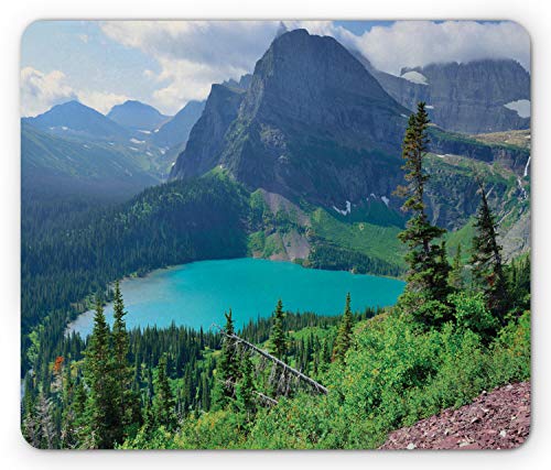 Ambesonne Glacier National Park Mouse Pad for Computers Outdoor Scene with Grinnell Lake and Mountains in Summer Season Round NonSlip Thick Rubber Modern Gaming Mousepad 8 Round Aqua Green