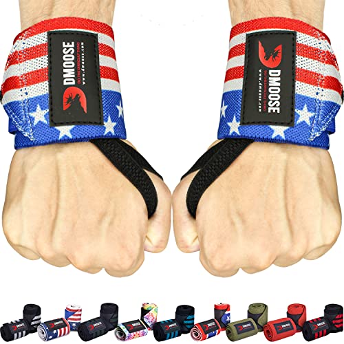 DMoose Wrist Wraps Avoid Injury and Maximize Grip with Thumb Loop 18 or 12 Gym Straps Pair Wrist Straps for WeightLifting Powerlifting Bench Press Bodybuilding Deadlift Straps for Men  Women