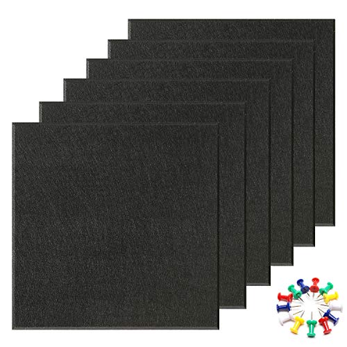 VANCORE 118 x 118 Felt Bulletin Board with 30 Push Pins Large Square Pinboard Tiles for PhotosNotesLetterMemo 6 Pack Wall Boards for Office Black