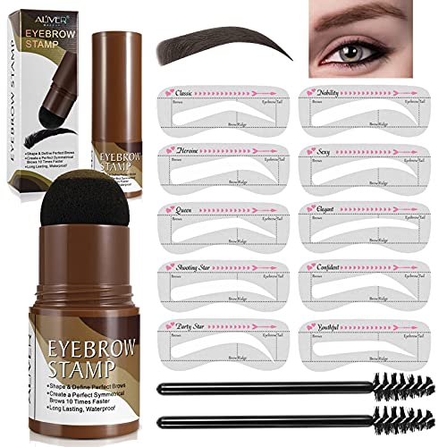 Eyebrow Stamp Stencil Kit Long Lasting Waterproof Eyebrow Stamp Kit with 10 Styles Reusable Eyebrow Stencils 2 Eyebrow Pen Brushes Eyebrow Stencil Kit for Beginners Black