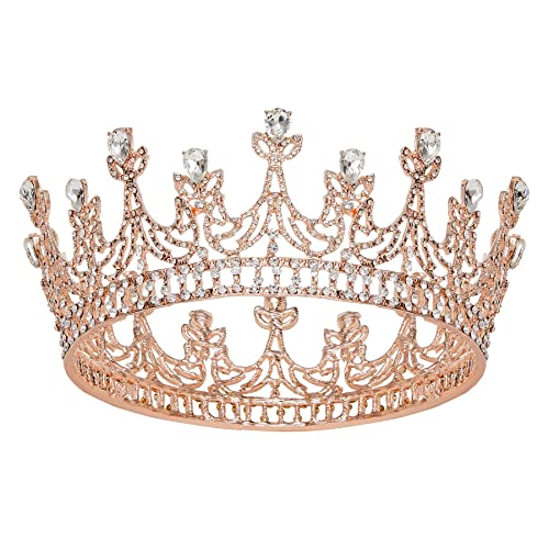 SWEETV Gold Queen Crown for Women Wedding Crown Brithday Crown Cake Topper Costume Party Halloween Accessories