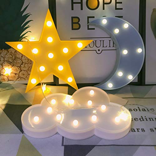 QiaoFei Decorative LED Crescent Moon Cloud Star Night Lights for Kids Girls and Adults Nursery Night Lamp Gift for Children Baby Room Party Holiday Decorations Blue MoonYellow StarWhite Cloud