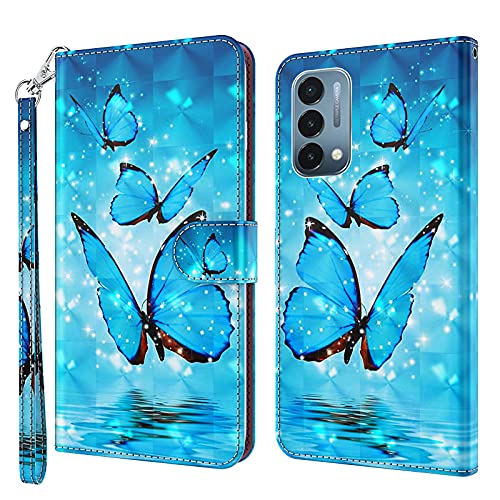 ALILANG Phone Case for OnePlus Nord N200 5G Case Premium Flip Magnetic Closure Stand Function Card Holder PU Leather Cover for 1 Nord N200 5G Wallet CaseBlue Butterfly