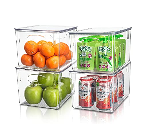 Sorbus Plastic Storage Clear Bins with Lid Stackable Pantry Organizer Box Bin Containers for Organizing Kitchen Fridge Food Snack Pantry Cabinet Fruit Vegetables Bathroom Supplies 2 Pack