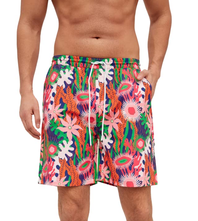 GRACE KARIN Mens Swim Trunks Print Quick Dry Swim Shorts Drastring Beach Shorts with Pockets