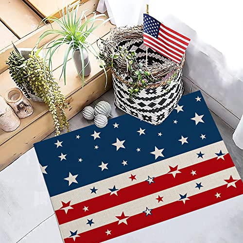 Independence Day Welcome Mats for Front Door Indoor American Patriotic Flag Non Slip Door Mats Rugs Star Entrance Doormat Funny Floor Mat Machine Washable July 4th Decorations 18x30 Blue Red