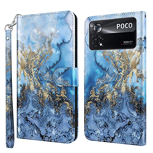 ALILANG Phone Case for Xiaomi Poco X4 Pro 5G Case Premium Flip Magnetic Closure Stand Function Card Holder PU Leather Cover for Xiaomi Poco X4 Pro 5G Wallet CaseBlue Butterfly