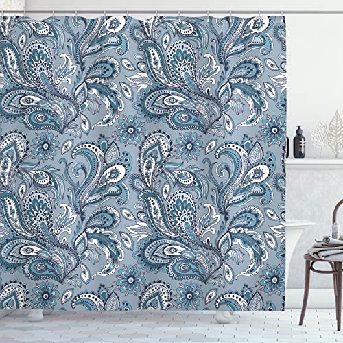 Ambesonne Paisley Shower Curtain Blue and Purple Flowers Leaves Floral Pattern Bohemian Style Country Print Cloth Fabric Bathroom Decor Set with Hooks 69 W x 70 L Pale Blue