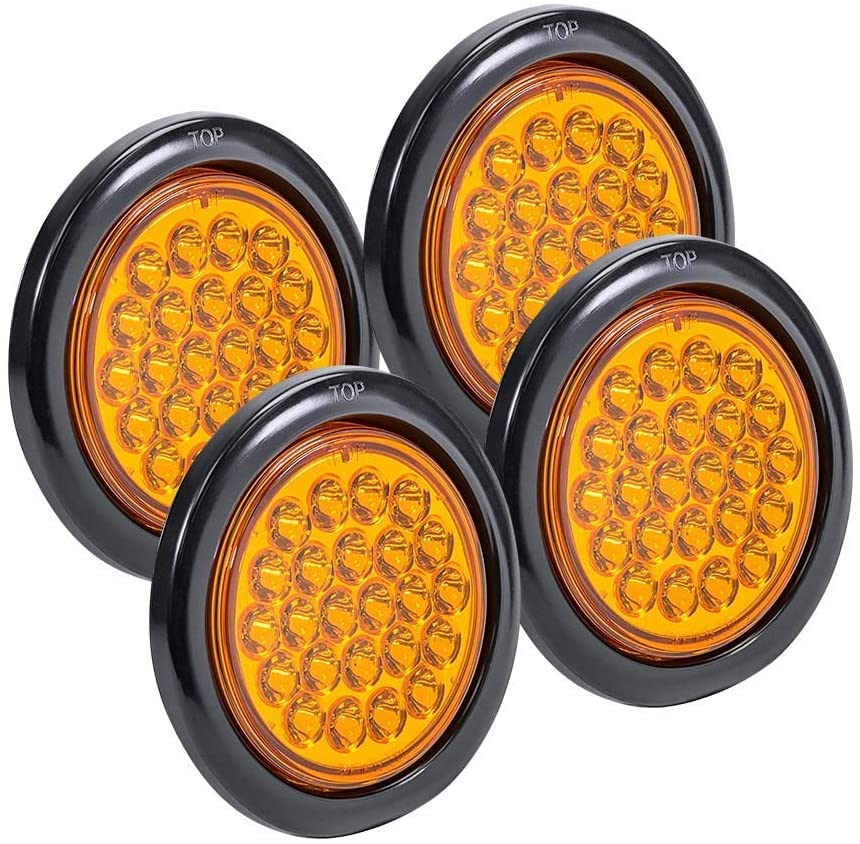 4 Amber LED Trailer Tail Strobe Light  Round Truck DOT Certified Flashing Strobe Light 936VDC  IP67 Waterproof RV Semi Truck Llight  24 Bright LEDs With Colored Lens Grommet  Plugs Included