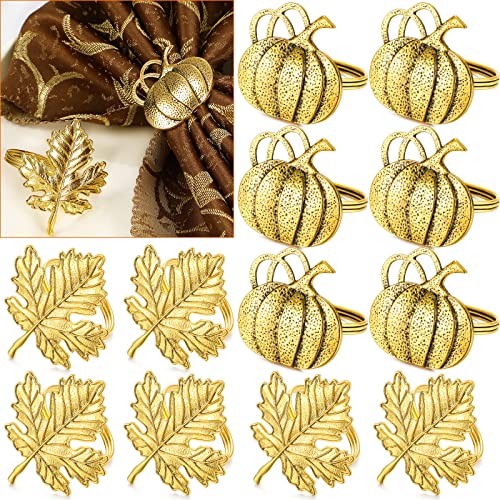 12 Pieces Thanksgiving Napkin Ring Set Including Fall Leaf Napkin Rings Halloween Pumpkin Napkin Holders Maple Pumpkin Napkin Ring Kit for Thanksgiving Halloween Supply Bronze Pumpkin