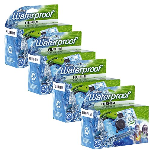 Four Pack of Fujifilm Quick Snap 35mm Waterproof OneTime Use Cameras Blue Green and White