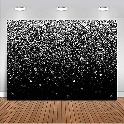 Mocsicka Black and Silver Backdrop Silver Glitter Bokeh Spots Wedding Decoration Photography Background 7x5ft Birthday Dance Party Baby Shower Photo Booth Backdrops