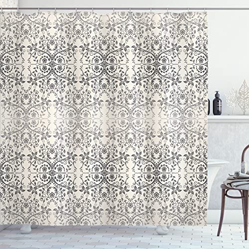 Ambesonne Grey Stall Shower Curtain Victorian Lace Flowers and Leaves Retro Background Old Fashioned Graphic Fabric Bathroom Decor Set with Hooks 36 W x 72 L Grey Beige