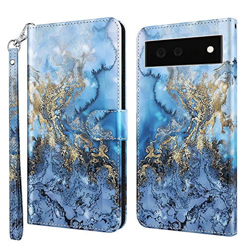 ALILANG Phone Case for Google Pixel 6A Case Premium Flip Magnetic Closure Stand Function Card Holder PU Leather Cover for Pixel 6A Wallet CaseBlue Butterfly