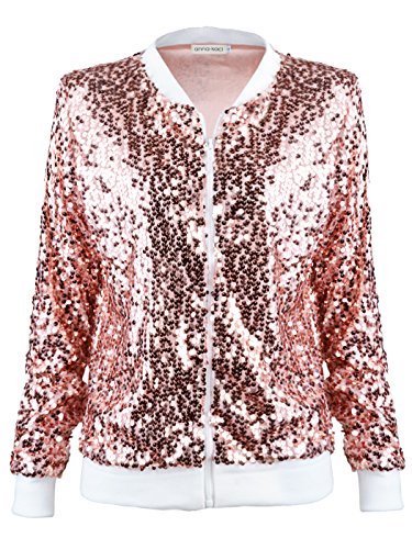 AnnaKaci LongSleeve Sequin FrontZip Jacket with Ribbed Cuffs for Women