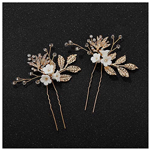 SWEETV 2Pcs Wedding Hair Pins Rhinestone Bridal Wedding Hair Accessories Hair Pieces for Brides BridesmiadGold