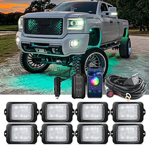 MICTUNING 4 Pods C3 RGBW LED Rock Lights  Underglow Multicolor Neon Light Only Sold for Adding More Lights to 4 Pods8 Pods C3 Lights Kit Not Include Control Box