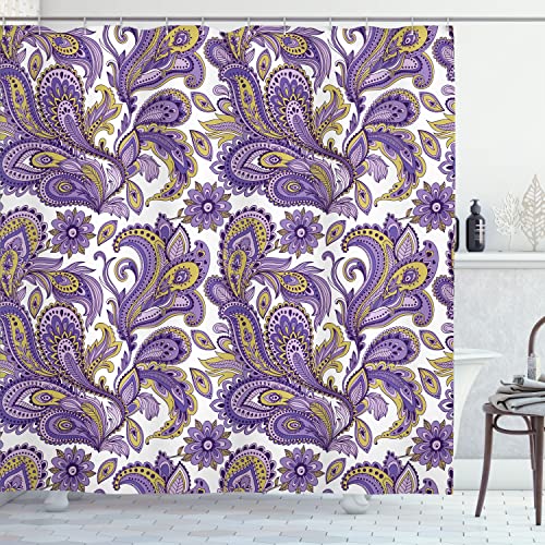 Ambesonne Paisley Shower Curtain Blue and Purple Flowers Leaves Floral Pattern Bohemian Style Country Print Cloth Fabric Bathroom Decor Set with Hooks 69 W x 70 L Pale Blue