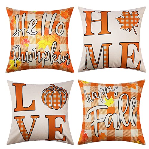 Ekouaer Christmas Pillow Covers 18x18 Inch Set of 4 Plaid Printed Pillow Cover Holiday Linen Pillow Case for Sofa Couch Christmas Decorations Throw Pillow Covers